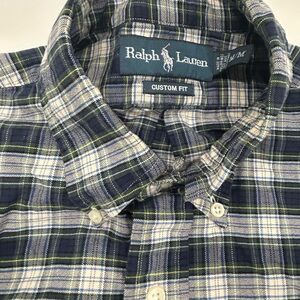 Ralph Lauren Men's Oxford Plaid  Long Sleeve Shirt Custom Fit Size M Excellent